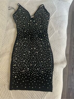 Hot Miami Styles Black Embellished Mini Dress
